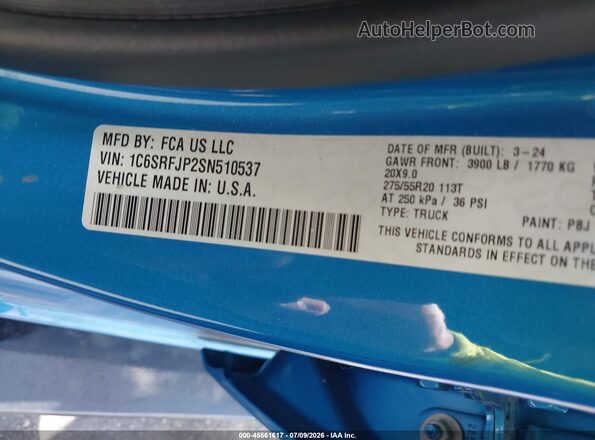 1C6SRFJP2SN510537 2025 RAM 1500 Синий Вид подкапотного пространства