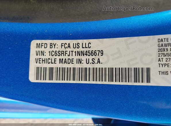 1C6SRFJT1NN456679 2022 RAM 1500 Синий Вид подкапотного пространства