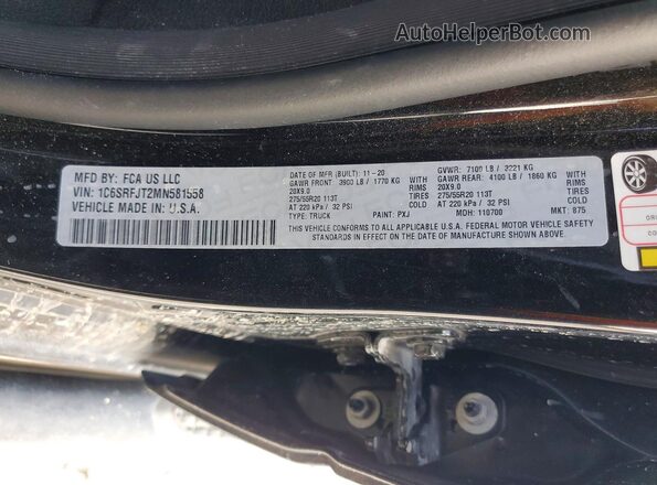 1C6SRFJT2MN581558 2021 RAM 1500 Черный Вид подкапотного пространства