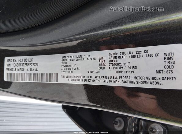 1C6SRFJT2RN227224 2024 RAM 1500 Black Вид підкапотного простору