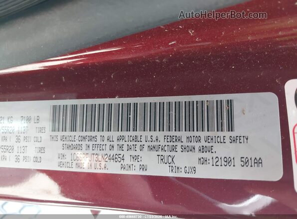 1C6SRFJT3LN244654 2020 RAM 1500 Red Vista del compartimento del motor