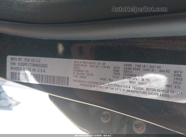 1C6SRFJT3MN553655 2021 RAM 1500 Черный Вид подкапотного пространства