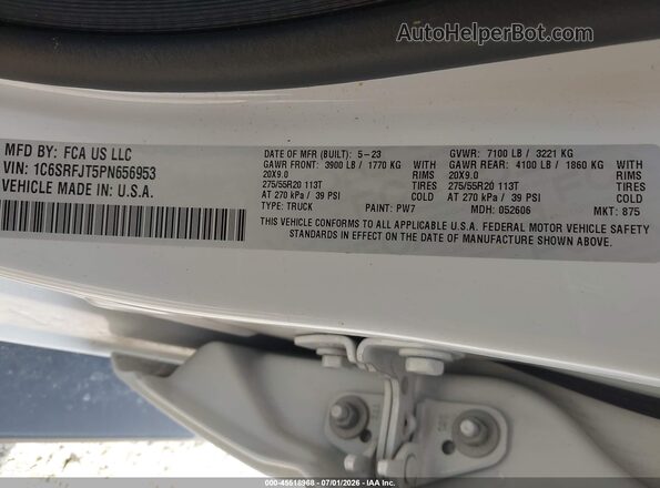 1C6SRFJT5PN656953 2023 RAM 1500 White Вид підкапотного простору