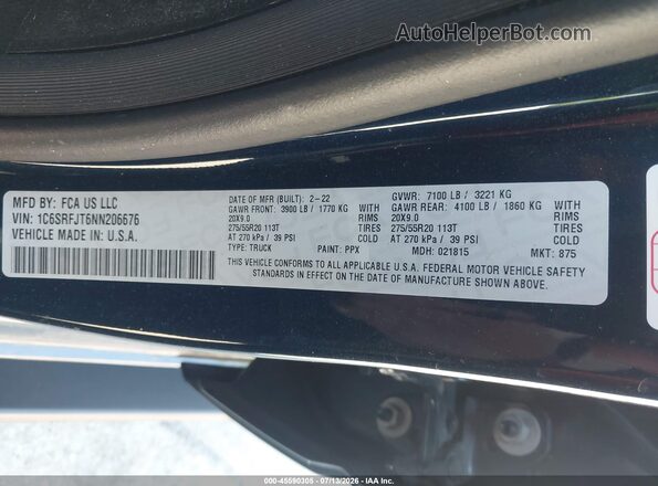 1C6SRFJT6NN206676 2022 RAM 1500 Blue Շարժիչի բաժամունքի տեսք