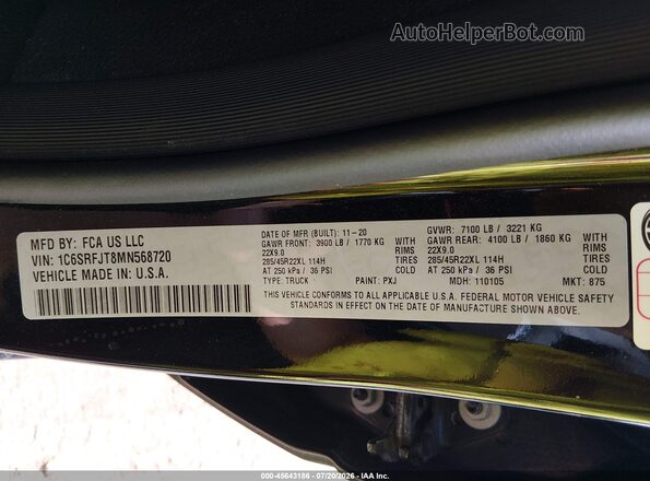 1C6SRFJT8MN568720 2021 RAM 1500 Black Engine compartment view