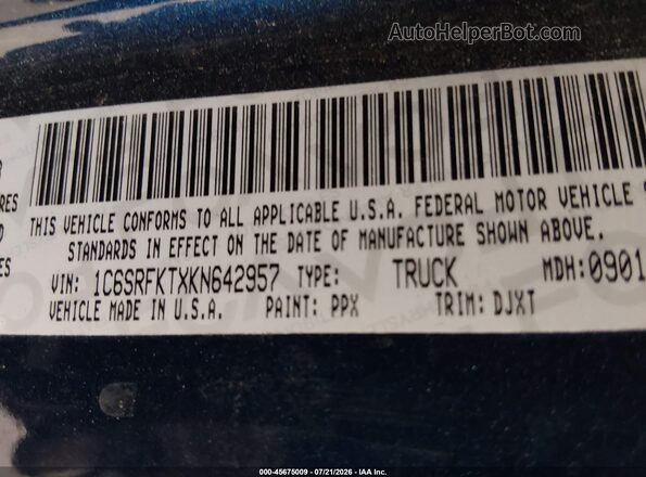 1C6SRFKTXKN642957 2019 RAM 1500 Blue Engine compartment view