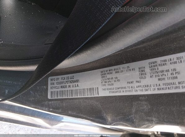 1C6SRFLP2TN264491 2026 RAM 1500 Gray Engine compartment view