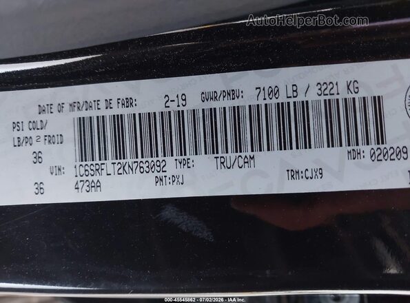 1C6SRFLT2KN763092 2019 RAM 1500 Black Вид підкапотного простору
