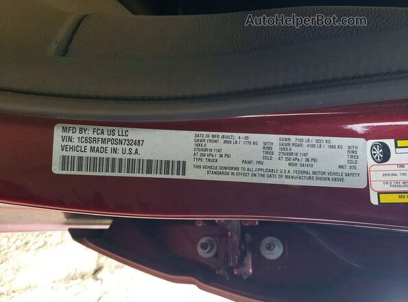 1C6SRFMP0SN732487 2025 RAM 1500 Maroon ძრავის განყოფილების ხედი