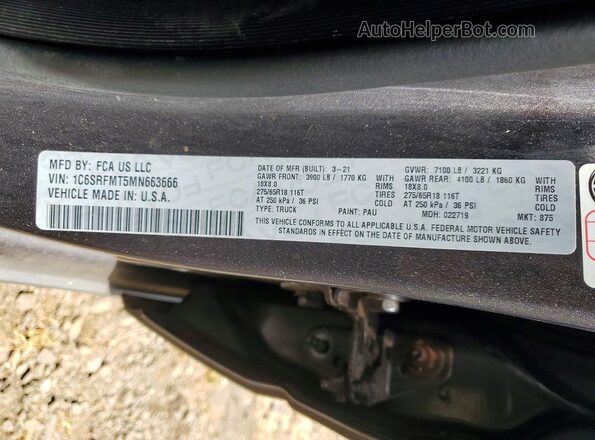 1C6SRFMT5MN663666 2021 RAM 1500 Gray Вид підкапотного простору
