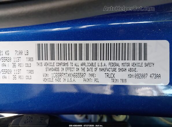 1C6SRFMTXKN665507 2019 RAM 1500 Dark Blue Вид підкапотного простору