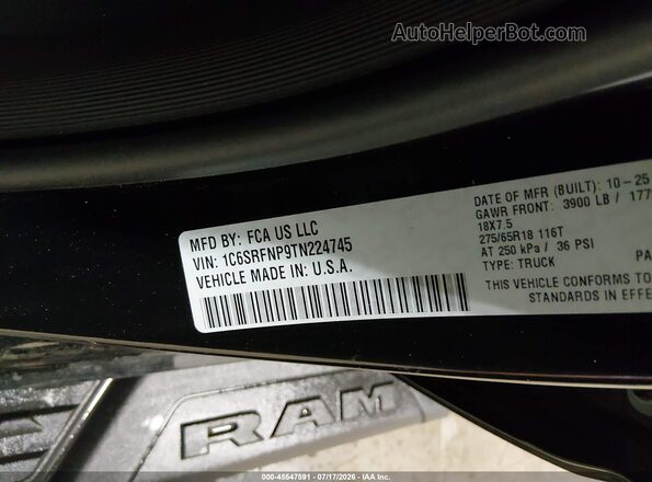 1C6SRFNP9TN224745 2026 RAM 1500 Черный Вид подкапотного пространства