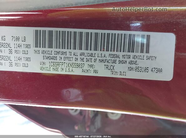 1C6SRFPT1KN559037 2019 RAM 1500 Red Вид підкапотного простору