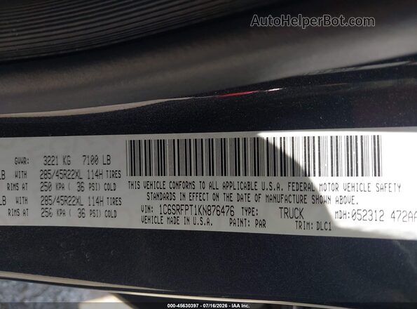1C6SRFPT1KN876476 2019 RAM 1500 Gray Շարժիչի բաժամունքի տեսք