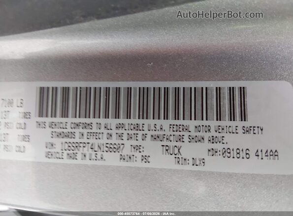 1C6SRFPT4LN156607 2020 RAM 1500 Gray Widok komory silnika