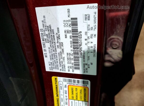 1FA6P0H79G5110376 2016 FORD FUSION Red Engine compartment view