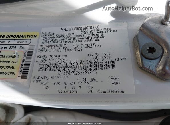1FA6P0HD2G5129955 2016 FORD FUSION White Vista del compartimento del motor