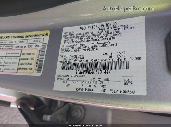 1FA6P0HD4G5131447 2016 FORD FUSION Silver Շարժիչի բաժամունքի տեսք