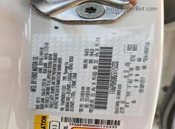 1FA6P0HD8G5115333 2016 FORD FUSION White Вид підкапотного простору
