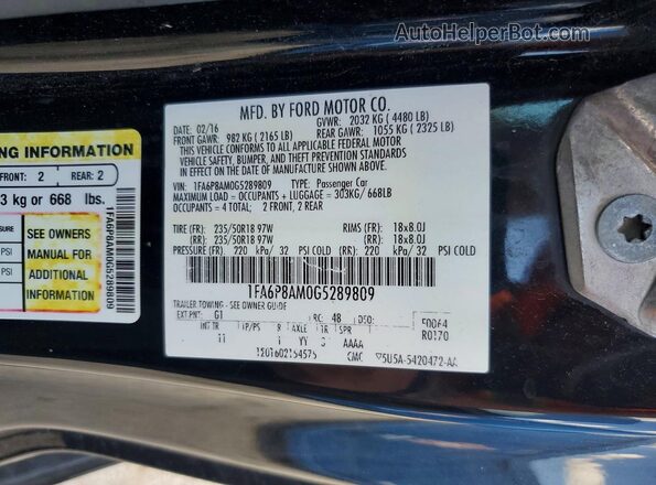 1FA6P8AM0G5289809 2016 FORD MUSTANG Black Вид підкапотного простору