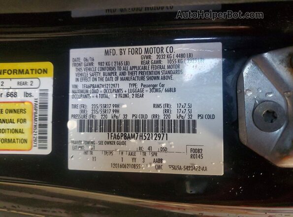 1FA6P8AM7H5212971 2017 FORD MUSTANG Black Շարժիչի բաժամունքի տեսք