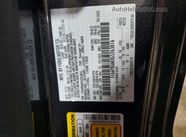 1FA6P8AMXG5263816 2016 FORD MUSTANG Black ძრავის განყოფილების ხედი