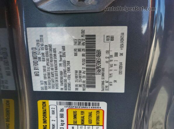 1FA6P8CF0M5148684 2021 FORD MUSTANG Серый Вид подкапотного пространства