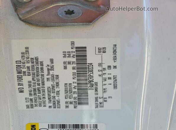 1FA6P8CF0P5302234 2023 FORD MUSTANG White Вид підкапотного простору
