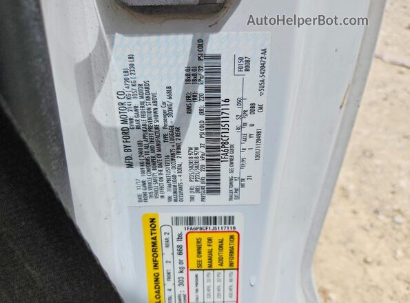 1FA6P8CF1J5117116 2018 FORD MUSTANG White Engine compartment view