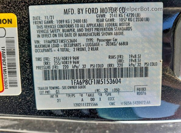 1FA6P8CF1M5153604 2021 FORD MUSTANG Black VIN կոդի պիտակի տեսք