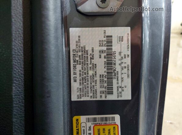 1FA6P8CF1M5154705 2021 FORD MUSTANG Угольный Вид наклейки с VIN-кодом