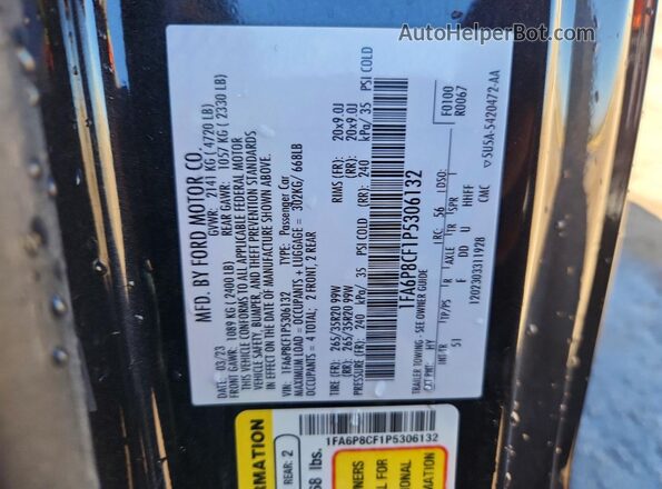 1FA6P8CF1P5306132 2023 FORD MUSTANG Gray Widok naklejki z numerem VIN