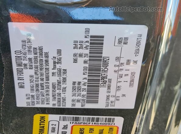 1FA6P8CF1R5400921 2024 FORD MUSTANG Black Vista del compartimento del motor