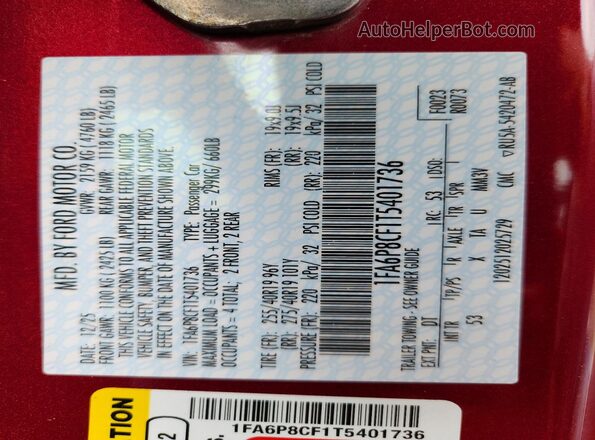 1FA6P8CF1T5401736 2026 FORD MUSTANG Red Engine compartment view