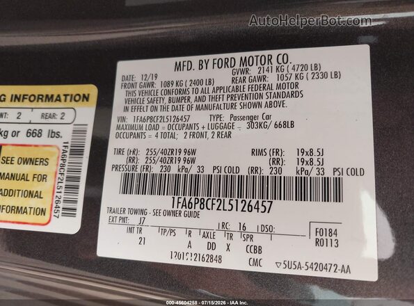 1FA6P8CF2L5126457 2020 FORD MUSTANG Gray Вид підкапотного простору