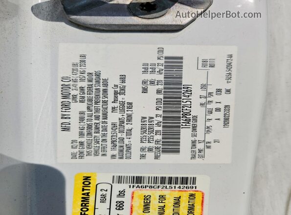 1FA6P8CF2L5142691 2020 FORD MUSTANG Белый Вид подкапотного пространства