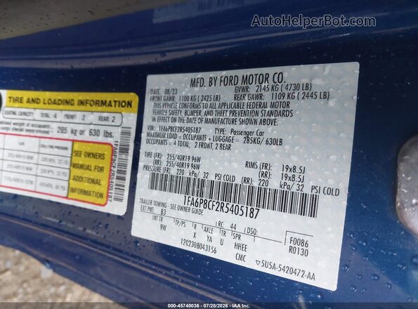 1FA6P8CF2R5405187 2024 FORD MUSTANG Blue Engine compartment view