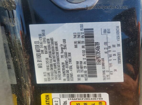 1FA6P8CF2R5406789 2024 FORD MUSTANG Черный Вид наклейки с VIN-кодом