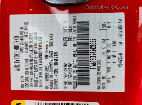 1FA6P8CF2R5428355 2024 FORD MUSTANG Красный Вид подкапотного пространства