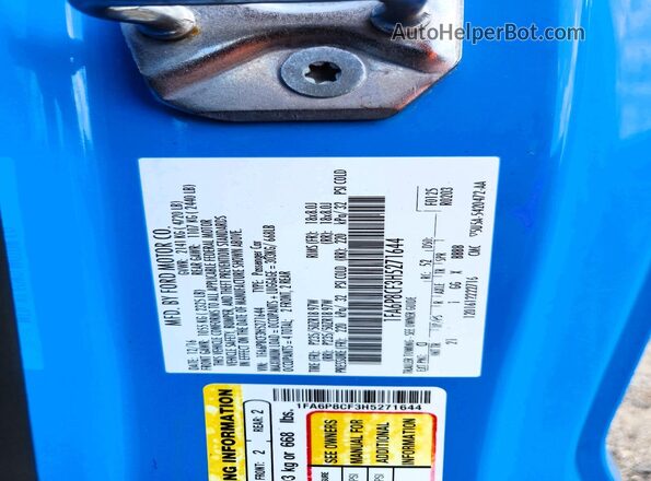 1FA6P8CF3H5271644 2017 FORD MUSTANG Blue VIN sticker view
