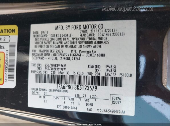 1FA6P8CF3K5123579 2019 FORD MUSTANG Green Engine compartment view