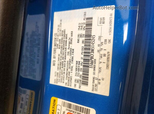 1FA6P8CF3M5145245 2021 FORD MUSTANG Blue Շարժիչի բաժամունքի տեսք