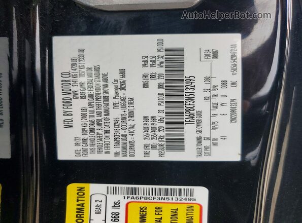 1FA6P8CF3N5132495 2022 FORD MUSTANG Black Widok naklejki z numerem VIN