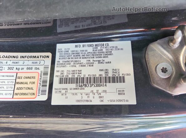 1FA6P8CF3P5300414 2023 FORD MUSTANG Black Widok komory silnika