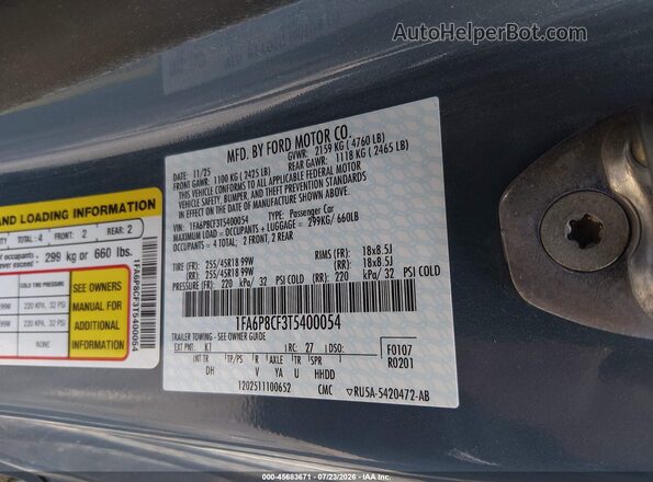 1FA6P8CF3T5400054 2026 FORD MUSTANG Синий Вид подкапотного пространства