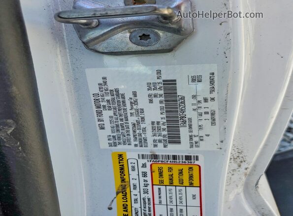 1FA6P8CF4H5236367 2017 FORD MUSTANG White VIN sticker view