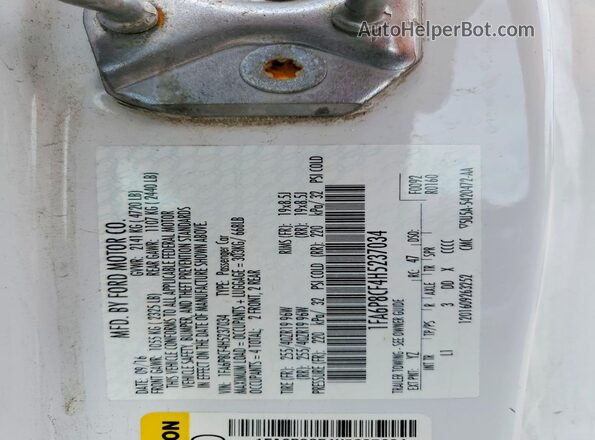 1FA6P8CF4H5237034 2017 FORD MUSTANG White Շարժիչի բաժամունքի տեսք