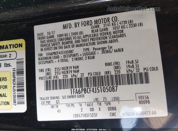 1FA6P8CF4J5105087 2018 FORD MUSTANG Черный Вид подкапотного пространства