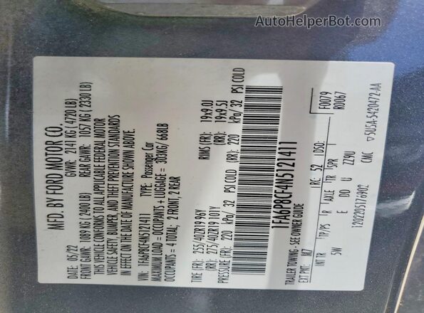 1FA6P8CF4N5121411 2022 FORD MUSTANG Gray VIN კოდის სტიკერის ხედი