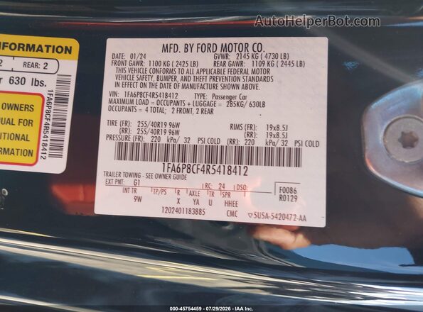 1FA6P8CF4R5418412 2024 FORD MUSTANG Черный Вид подкапотного пространства